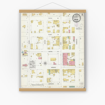 Old map wall art mockup — magnetic wood frame on white wall — Sanborn Fire Insurance Map from Bartow, Polk County, Florida (1901), Sheet #0001