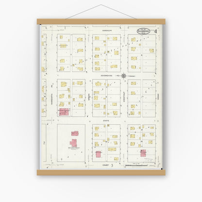 Old map wall art mockup — magnetic wood frame on white wall — Sanborn Fire Insurance Map from Glenwood, Pope County, Minnesota (1917), Sheet #0004