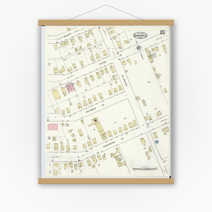 Old map wall art mockup — magnetic wood frame on white wall — Sanborn Fire Insurance Map from Grand Haven, Ottawa County, Michigan (1920), Sheet #0015