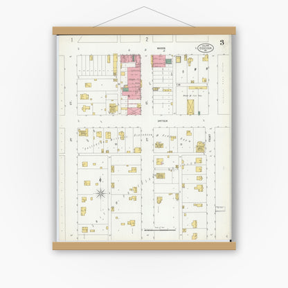 Old map wall art mockup — magnetic wood frame on white wall — Sanborn Fire Insurance Map from Odessa, Lafayette County, Missouri (1900), Sheet #0003
