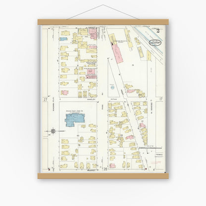 Old map wall art mockup — magnetic wood frame on white wall — Sanborn Fire Insurance Map from Lockport, Niagara County, New York (1914) - Complete Map Set