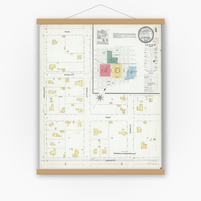 Old map wall art mockup — magnetic wood frame on white wall — Sanborn Fire Insurance Map from La Grange, Fayette County, Texas (1901) - Complete Map Set