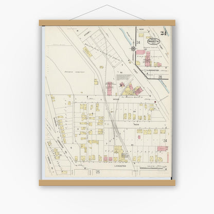 Old map wall art mockup — magnetic wood frame on white wall — Sanborn Fire Insurance Map from Marietta, Washington County, Ohio (1915), Sheet #0024