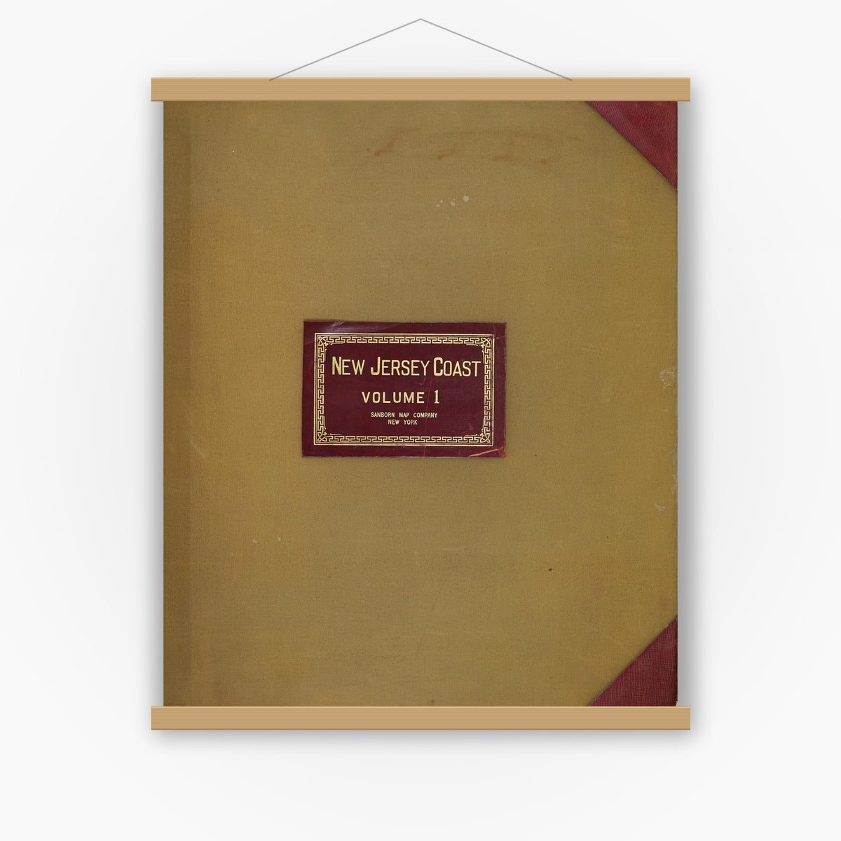 Old map wall art mockup — magnetic wood frame on white wall — Sanborn Fire Insurance Map from New Jersey Coast, New Jersey Coast, New Jersey (1950), Sheet #0001