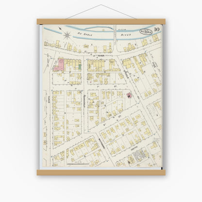 Old map wall art mockup — magnetic wood frame on white wall — Sanborn Fire Insurance Map from Oscoda, Iosco County, Michigan (1890), Sheet #0010