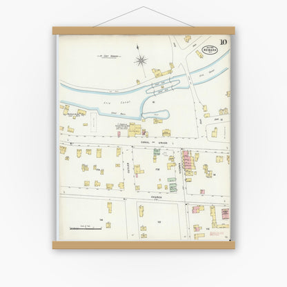 Old map wall art mockup — magnetic wood frame on white wall — Sanborn Fire Insurance Map from Newark, Wayne County, New York (1898), Sheet #0010