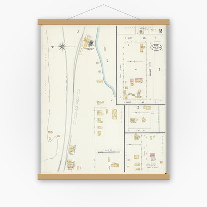 Old map wall art mockup — magnetic wood frame on white wall — Sanborn Fire Insurance Map from Carlton, Carlton County, Minnesota (1901), Sheet #0002