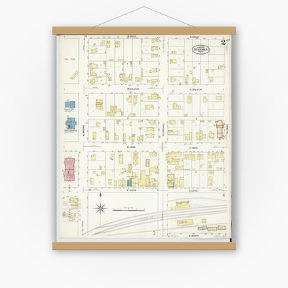 Old map wall art mockup — magnetic wood frame on white wall — Sanborn Fire Insurance Map from Bessemer, Gogebic County, Michigan (1908), Sheet #0002