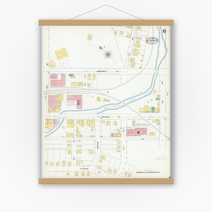 Old map wall art mockup — magnetic wood frame on white wall — Sanborn Fire Insurance Map from Windber, Somerset County, Pennsylvania (1904), Sheet #0006