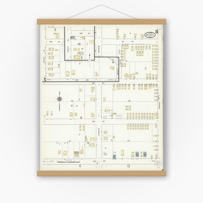 Old map wall art mockup — magnetic wood frame on white wall — Sanborn Fire Insurance Map from Miami, Dade County, Florida (1914), Sheet #0008