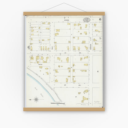 Old map wall art mockup — magnetic wood frame on white wall — Sanborn Fire Insurance Map from Anoka, Anoka County, Minnesota (1898), Sheet #0006