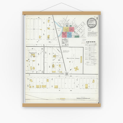Old map wall art mockup — magnetic wood frame on white wall — Sanborn Fire Insurance Map from Worthington, Nobles County, Minnesota (1900) - Complete Map Set