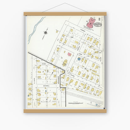 Old map wall art mockup — magnetic wood frame on white wall — Sanborn Fire Insurance Map from Swanton, Fulton County, Ohio (1920), Sheet #0002