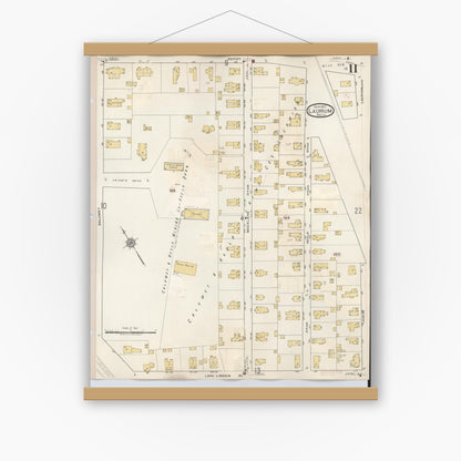 Old map wall art mockup — magnetic wood frame on white wall — Sanborn Fire Insurance Map from Laurium, Houghton County, Michigan (1949), Sheet #0011