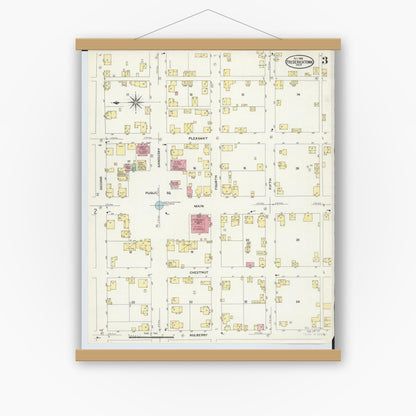 Old map wall art mockup — magnetic wood frame on white wall — Sanborn Fire Insurance Map from Fredericktown, Knox County, Ohio (1908), Sheet #0003