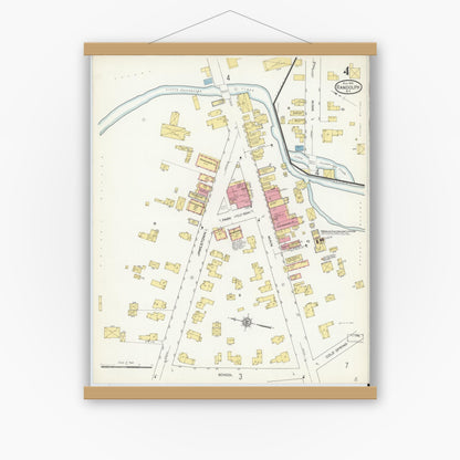 Old map wall art mockup — magnetic wood frame on white wall — Sanborn Fire Insurance Map from Randolph, Cattaraugus County, New York (1913), Sheet #0004