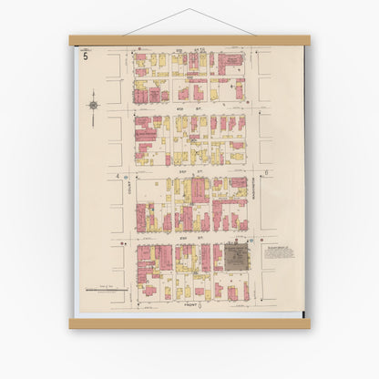 Old map wall art mockup — magnetic wood frame on white wall — Sanborn Fire Insurance Map from Portsmouth, Scioto County, Ohio (1921), Sheet #0005