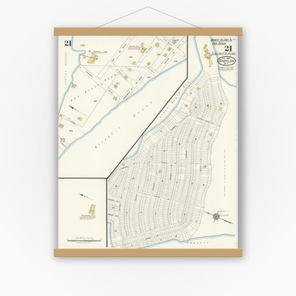 Old map wall art mockup — magnetic wood frame on white wall — Sanborn Fire Insurance Map from Babylon, Suffolk County, New York (1923), Sheet #0021