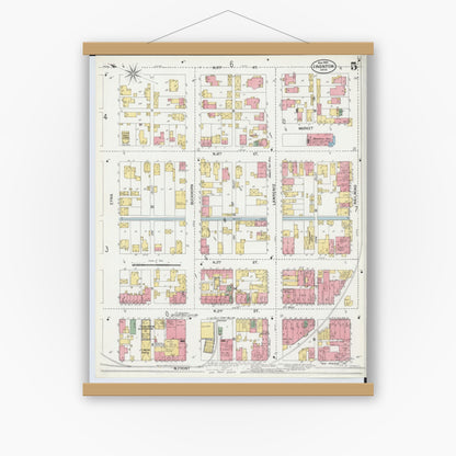 Old map wall art mockup — magnetic wood frame on white wall — Sanborn Fire Insurance Map from Ironton, Lawrence County, Ohio (1900), Sheet #0005