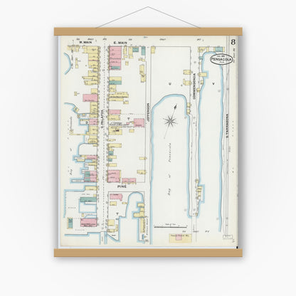 Old map wall art mockup — magnetic wood frame on white wall — Sanborn Fire Insurance Map from Pensacola, Escambia County, Florida (1892), Sheet #0008