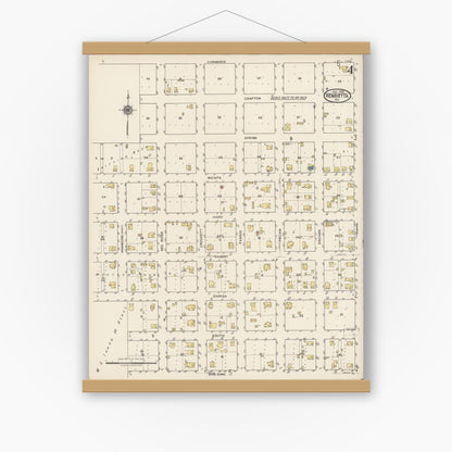 Old map wall art mockup — magnetic wood frame on white wall — Sanborn Fire Insurance Map from Henrietta, Clay County, Texas (1922), Sheet #0004