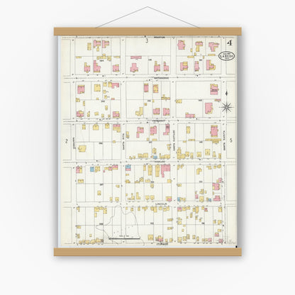 Old map wall art mockup — magnetic wood frame on white wall — Sanborn Fire Insurance Map from Laredo, Webb County, Texas (1905), Sheet #0004
