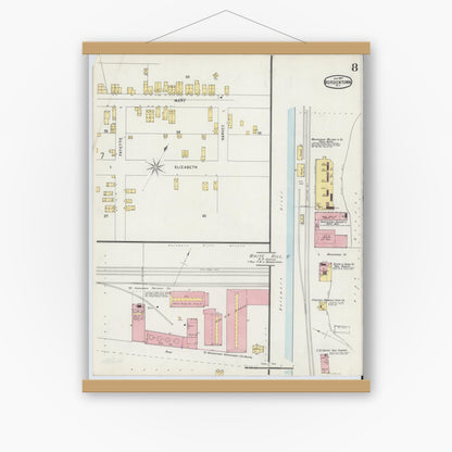 Old map wall art mockup — magnetic wood frame on white wall — Sanborn Fire Insurance Map from Bordentown, Burlington County, New Jersey (1897), Sheet #0008