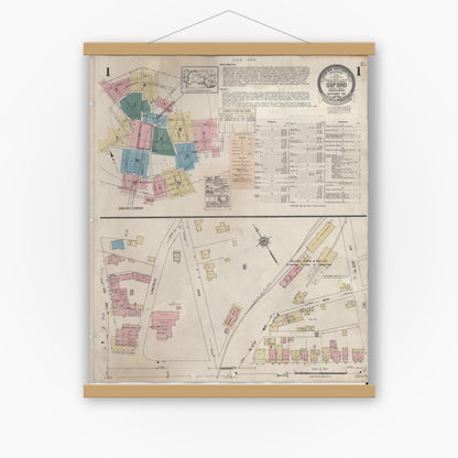Old map wall art mockup — magnetic wood frame on white wall — Sanborn Fire Insurance Map from Oxford, Chester County, Pennsylvania (1940), Sheet #0001