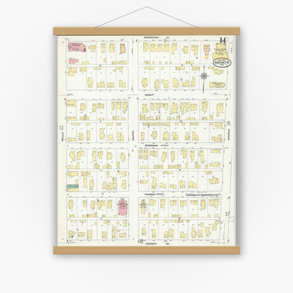 Old map wall art mockup — magnetic wood frame on white wall — Sanborn Fire Insurance Map from Marinette, Marinette County, Wisconsin (1910), Sheet #0014