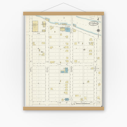 Old map wall art mockup — magnetic wood frame on white wall — Sanborn Fire Insurance Map from Fort Lauderdale, Broward County, Florida (1914), Sheet #0004