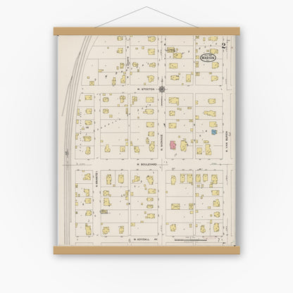 Old map wall art mockup — magnetic wood frame on white wall — Sanborn Fire Insurance Map from Marion, Williamson County, Illinois (1922), Sheet #0002