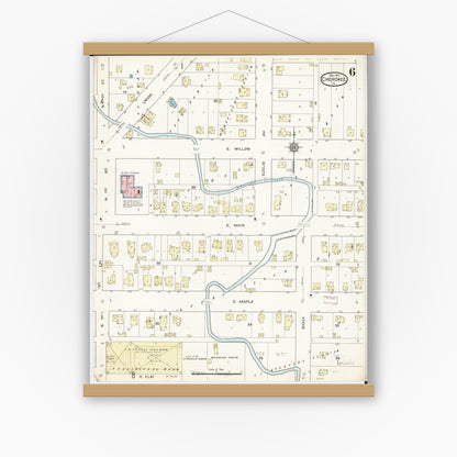 Old map wall art mockup — magnetic wood frame on white wall — Sanborn Fire Insurance Map from Cherokee, Cherokee County, Iowa (1914), Sheet #0006