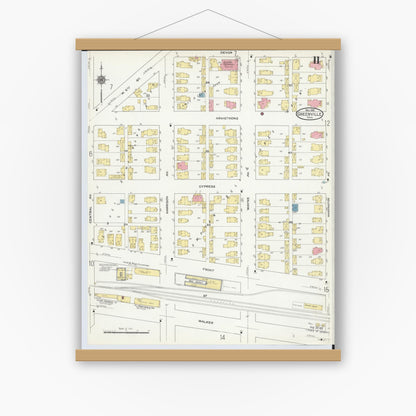 Old map wall art mockup — magnetic wood frame on white wall — Sanborn Fire Insurance Map from Greenville, Darke County, Ohio (1910), Sheet #0011
