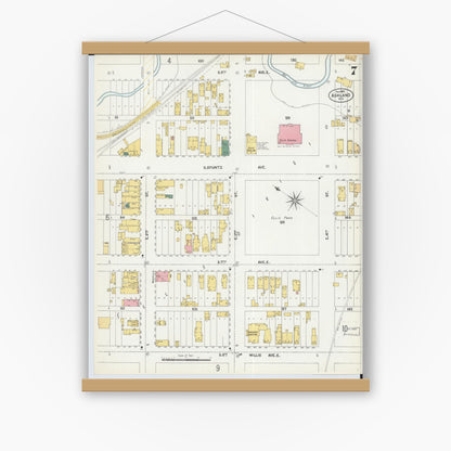 Old map wall art mockup — magnetic wood frame on white wall — Sanborn Fire Insurance Map from Ashland, Ashland County, Wisconsin (1901), Sheet #0007
