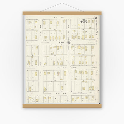 Old map wall art mockup — magnetic wood frame on white wall — Sanborn Fire Insurance Map from Melrose, Stearns County, Minnesota (1914), Sheet #0002