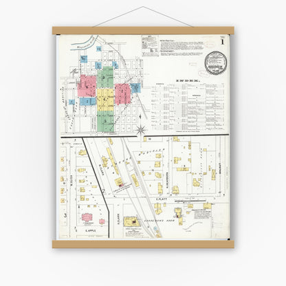 Old map wall art mockup — magnetic wood frame on white wall — Sanborn Fire Insurance Map from Maquoketa, Jackson County, Iowa (1899), Sheet #0001