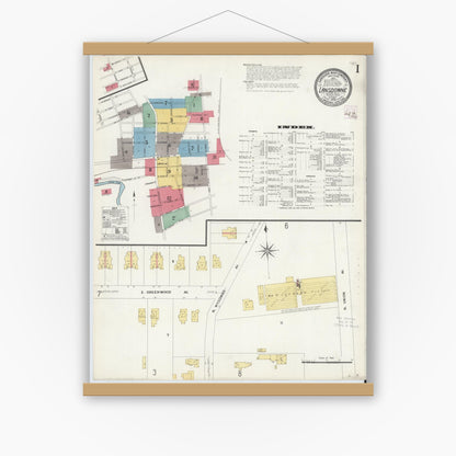 Old map wall art mockup — magnetic wood frame on white wall — Sanborn Fire Insurance Map from Lansdowne, Delaware County, Pennsylvania (1908), Sheet #0001