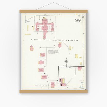 Old map wall art mockup — magnetic wood frame on white wall — Sanborn Fire Insurance Map from Newark, Wayne County, New York (1912), Sheet #0017