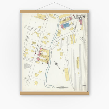 Old map wall art mockup — magnetic wood frame on white wall — Sanborn Fire Insurance Map from Attleboro, Bristol County, Massachusetts (1916), Sheet #0006