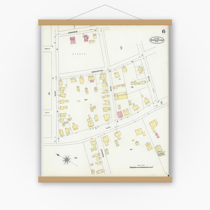 Old map wall art mockup — magnetic wood frame on white wall — Sanborn Fire Insurance Map from Newburyport, Essex County, Massachusetts (1906), Sheet #0006