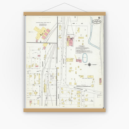 Old map wall art mockup — magnetic wood frame on white wall — Sanborn Fire Insurance Map from Lexington, Lafayette County, Missouri (1910), Sheet #0009