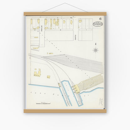 Old map wall art mockup — magnetic wood frame on white wall — Sanborn Fire Insurance Map from Two Harbors, Lake County, Minnesota (1892), Sheet #0006