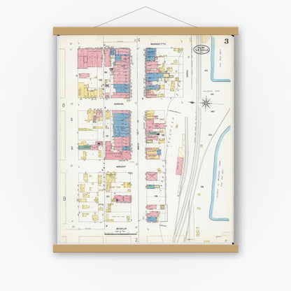 Old map wall art mockup — magnetic wood frame on white wall — Sanborn Fire Insurance Map from La Salle, La Salle County, Illinois (1906), Sheet #0003