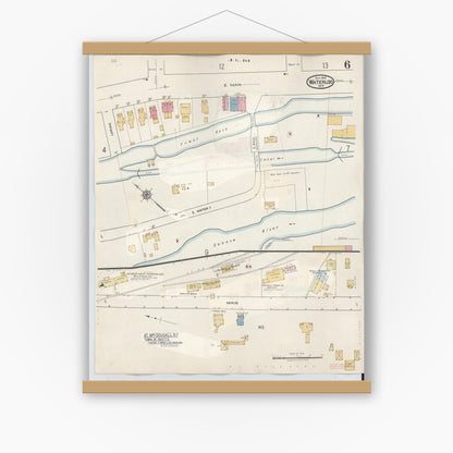 Old map wall art mockup — magnetic wood frame on white wall — Sanborn Fire Insurance Map from Waterloo, Seneca County, New York (1948), Sheet #0006