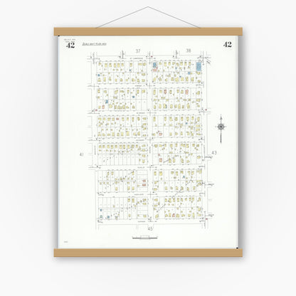 Old map wall art mockup — magnetic wood frame on white wall — Sanborn Fire Insurance Map from Beloit, Rock County, Wisconsin (1939), Sheet #0042