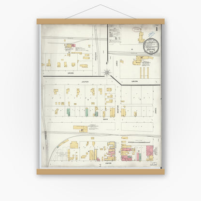 Old map wall art mockup — magnetic wood frame on white wall — Sanborn Fire Insurance Map from Goodland, Newton County, Indiana (1899) - Complete Map Set