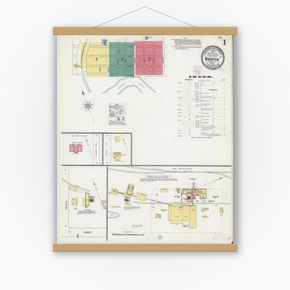 Old map wall art mockup — magnetic wood frame on white wall — Sanborn Fire Insurance Map from Wharton, Wharton County, Texas (1906), Sheet #0001