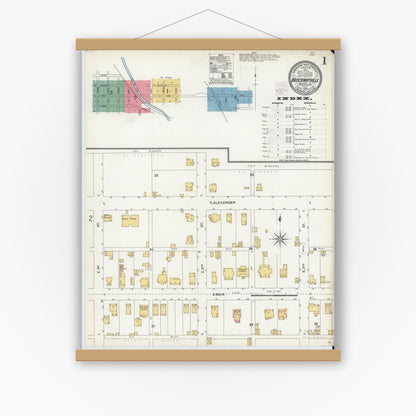Old map wall art mockup — magnetic wood frame on white wall — Sanborn Fire Insurance Map from Brockway, Jefferson County, Pennsylvania (1904) - Complete Map Set