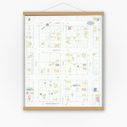 Old map wall art mockup — magnetic wood frame on white wall — Sanborn Fire Insurance Map from Perham, Otter Tail County, Minnesota (1929), Sheet #0003