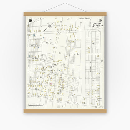 Old map wall art mockup — magnetic wood frame on white wall — Sanborn Fire Insurance Map from Pleasantville, Atlantic County, New Jersey (1924), Sheet #0019